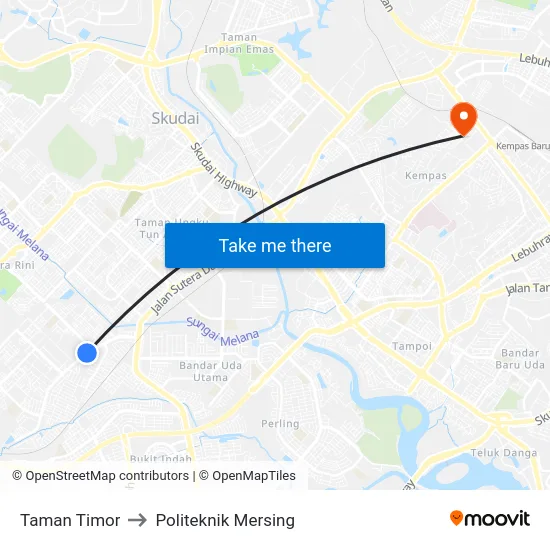 Taman Timor to Politeknik Mersing map