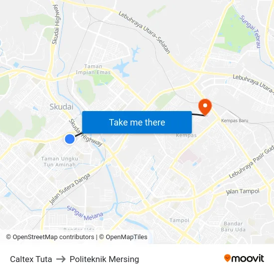 Caltex Tuta to Politeknik Mersing map