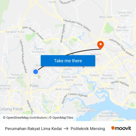 Perumahan Rakyat Lima Kedai to Politeknik Mersing map