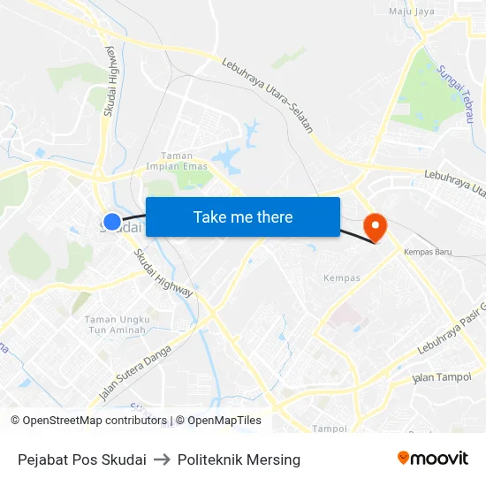 Pejabat Pos Skudai to Politeknik Mersing map