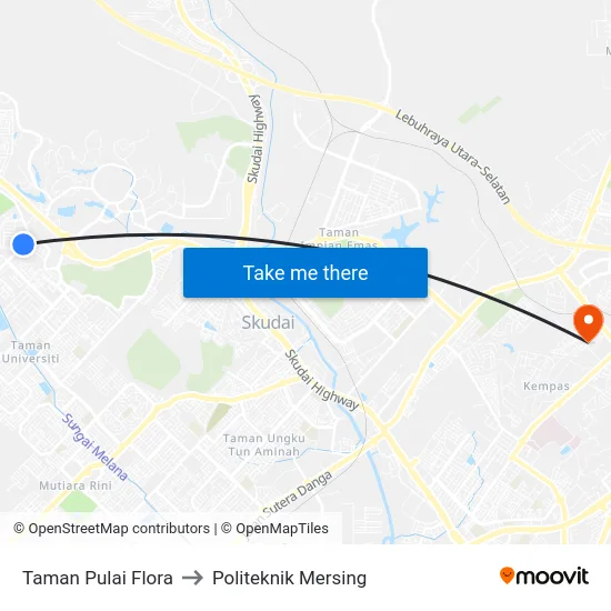 Taman Pulai Flora to Politeknik Mersing map