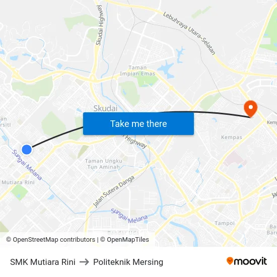 SMK Mutiara Rini to Politeknik Mersing map