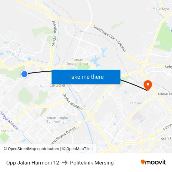 Opp Jalan Harmoni 12 to Politeknik Mersing map