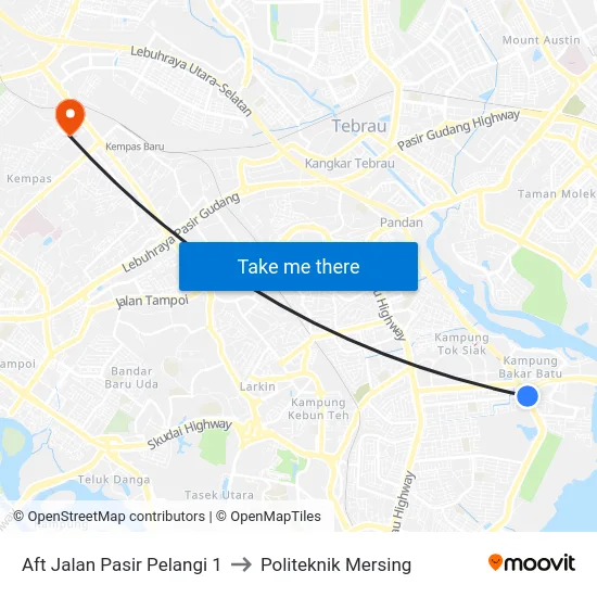 Aft Jalan Pasir Pelangi 1 to Politeknik Mersing map