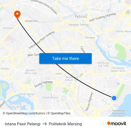 Istana Pasir Pelangi to Politeknik Mersing map