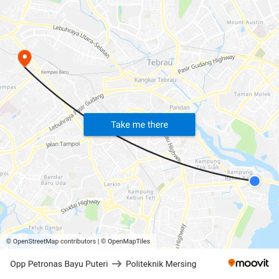 Opp Petronas Bayu Puteri to Politeknik Mersing map