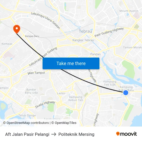 Aft Jalan Pasir Pelangi to Politeknik Mersing map