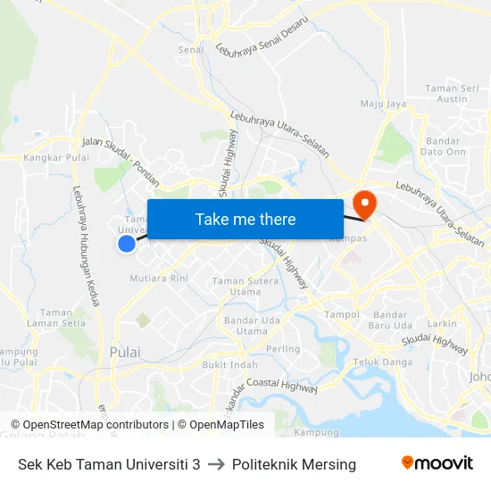Sek Keb Taman Universiti 3 to Politeknik Mersing map