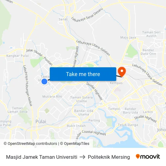 Masjid Jamek Taman Universiti to Politeknik Mersing map