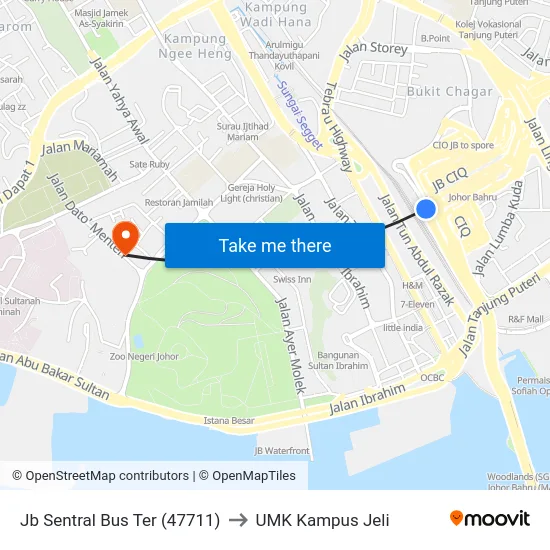 Jb Sentral Bus Ter (47711) to UMK Kampus Jeli map