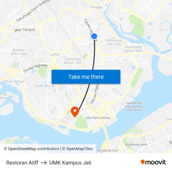 Restoran Aliff to UMK Kampus Jeli map