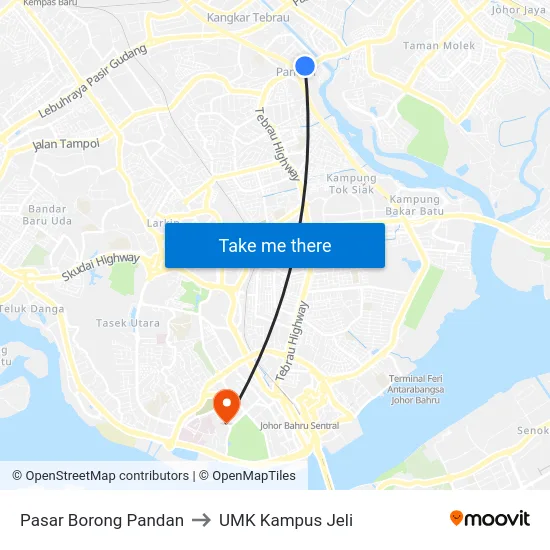 Pasar Borong Pandan to UMK Kampus Jeli map