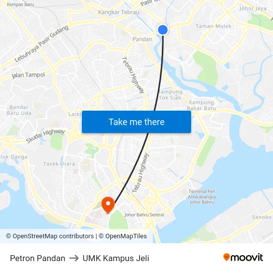 Petron Pandan to UMK Kampus Jeli map