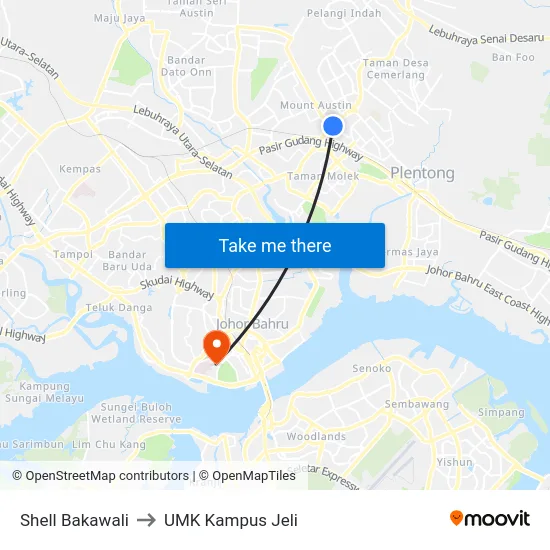 Shell Bakawali to UMK Kampus Jeli map