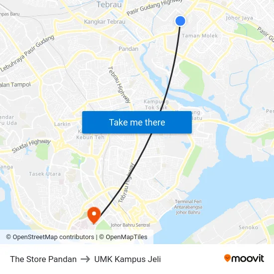 The Store Pandan to UMK Kampus Jeli map