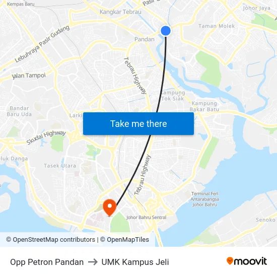 Opp Petron Pandan to UMK Kampus Jeli map