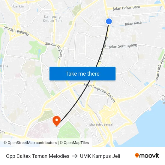 Opp Caltex Taman Melodies to UMK Kampus Jeli map