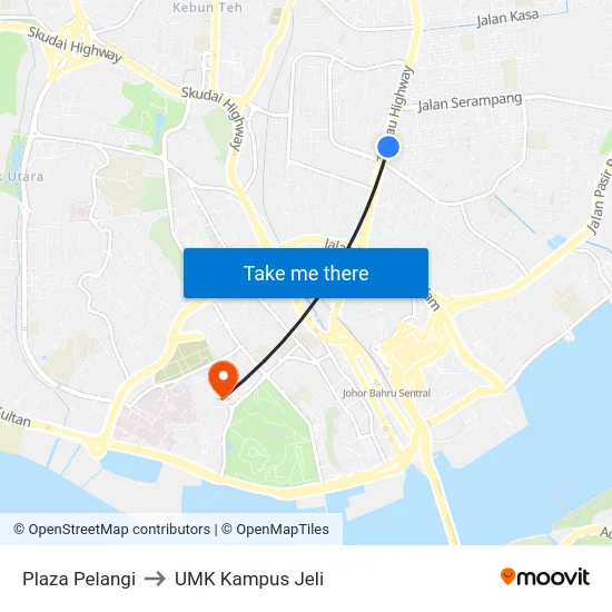 Plaza Pelangi to UMK Kampus Jeli map
