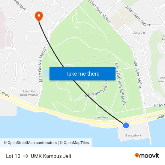 Lot 10 to UMK Kampus Jeli map