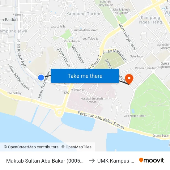 Maktab Sultan Abu Bakar (0005494) to UMK Kampus Jeli map