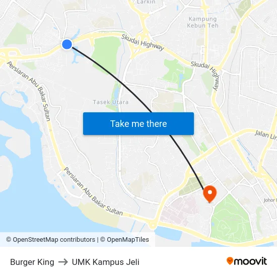 Burger King to UMK Kampus Jeli map