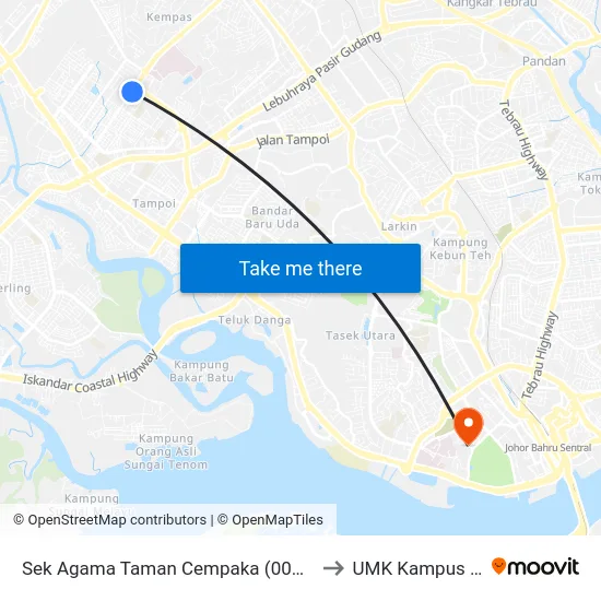 Sek Agama Taman Cempaka (0007660) to UMK Kampus Jeli map