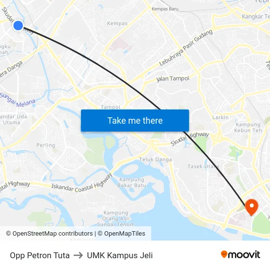 Opp Petron Tuta to UMK Kampus Jeli map