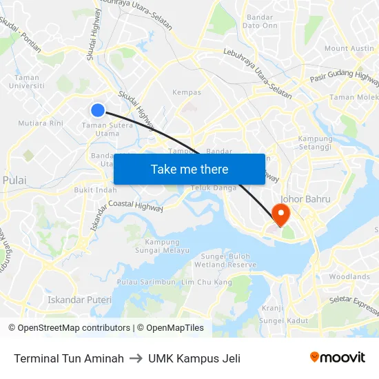 Terminal Tun Aminah to UMK Kampus Jeli map