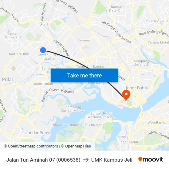 Jalan Tun Aminah 07 (0006538) to UMK Kampus Jeli map