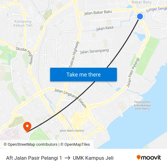 Aft Jalan Pasir Pelangi 1 to UMK Kampus Jeli map