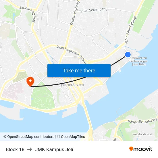 Block 18 to UMK Kampus Jeli map