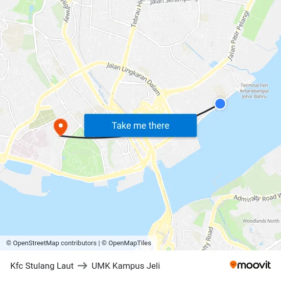 Kfc Stulang Laut to UMK Kampus Jeli map