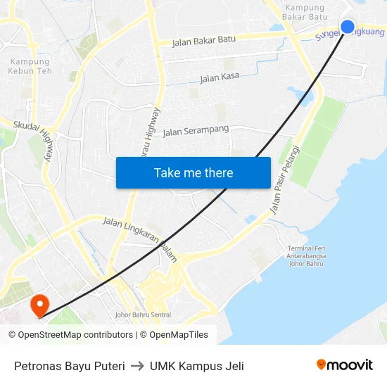 Petronas Bayu Puteri to UMK Kampus Jeli map