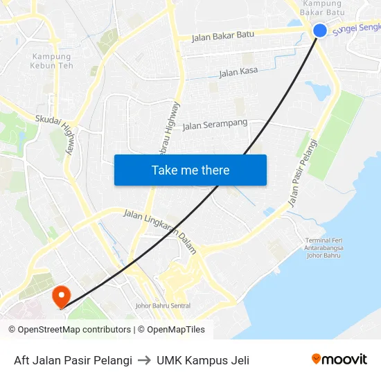 Aft Jalan Pasir Pelangi to UMK Kampus Jeli map