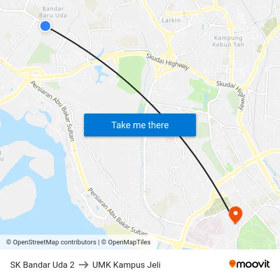 SK Bandar Uda 2 to UMK Kampus Jeli map