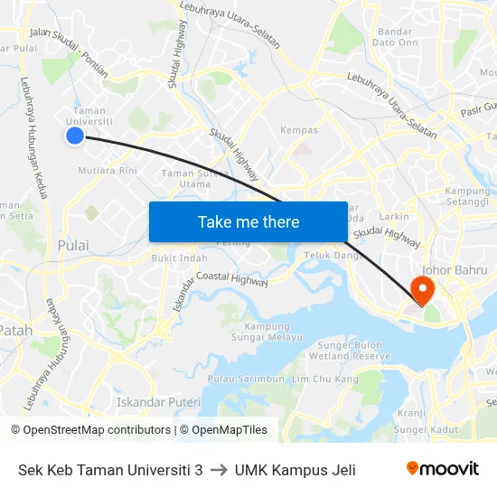 Sek Keb Taman Universiti 3 to UMK Kampus Jeli map
