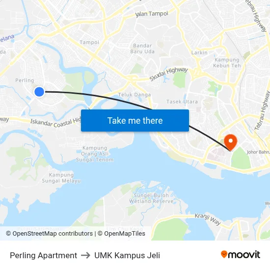 Perling Apartment to UMK Kampus Jeli map