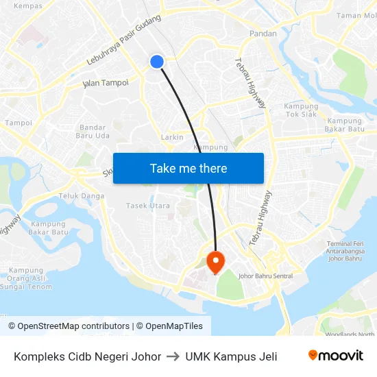 Kompleks Cidb Negeri Johor to UMK Kampus Jeli map