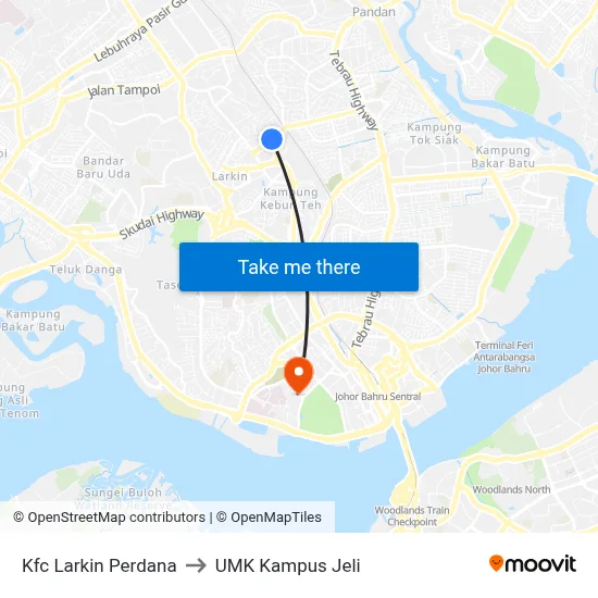 Kfc Larkin Perdana to UMK Kampus Jeli map