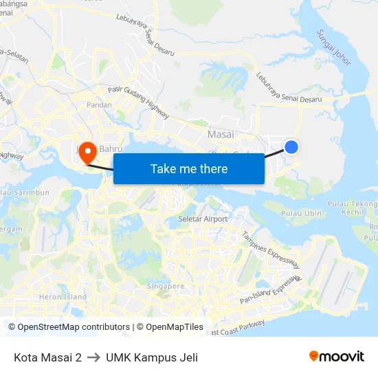 Kota Masai 2 to UMK Kampus Jeli map