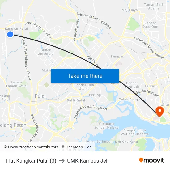 Flat Kangkar Pulai (3) to UMK Kampus Jeli map