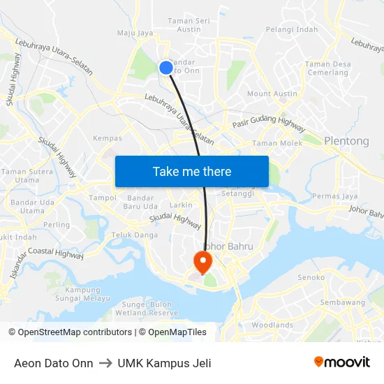 Aeon Dato Onn to UMK Kampus Jeli map