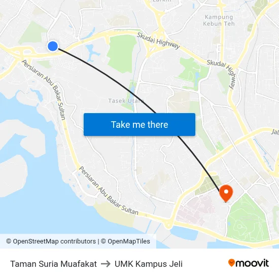 Taman Suria Muafakat to UMK Kampus Jeli map
