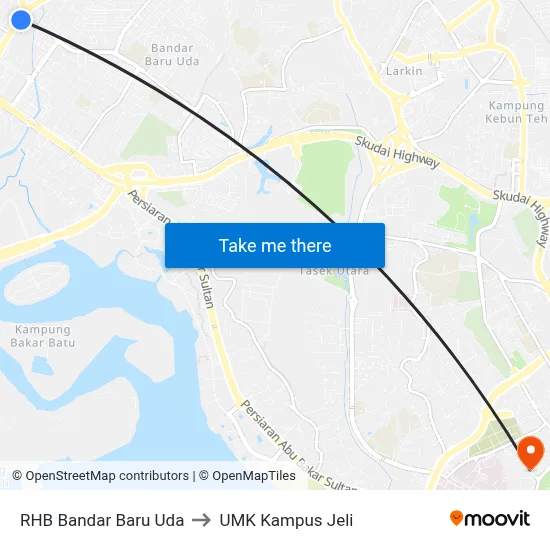 RHB Bandar Baru Uda to UMK Kampus Jeli map