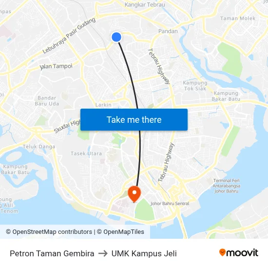 Petron Taman Gembira to UMK Kampus Jeli map