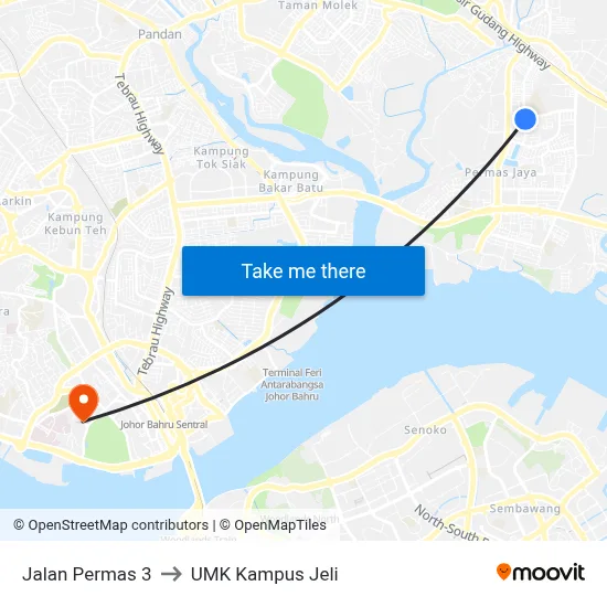 Jalan Permas 3 to UMK Kampus Jeli map