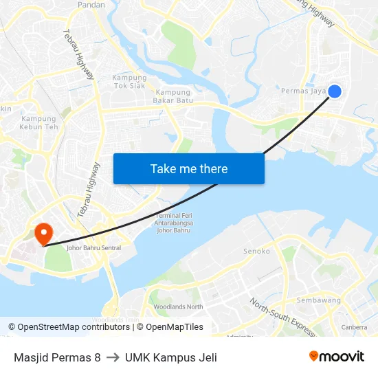 Masjid Permas 8 to UMK Kampus Jeli map