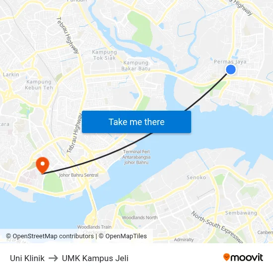 Uni Klinik to UMK Kampus Jeli map