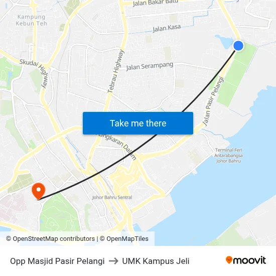 Opp Masjid Pasir Pelangi to UMK Kampus Jeli map