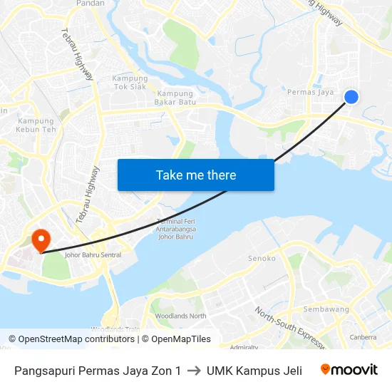 Pangsapuri Permas Jaya Zon 1 to UMK Kampus Jeli map